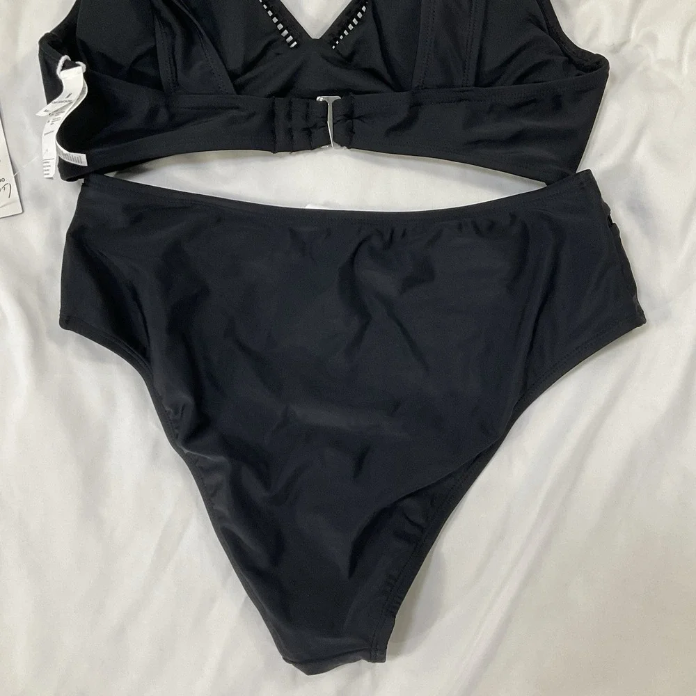 Cupshe Black 2-piece Women's Swimsuit SZ M With Mesh Trim NWT Summer 433